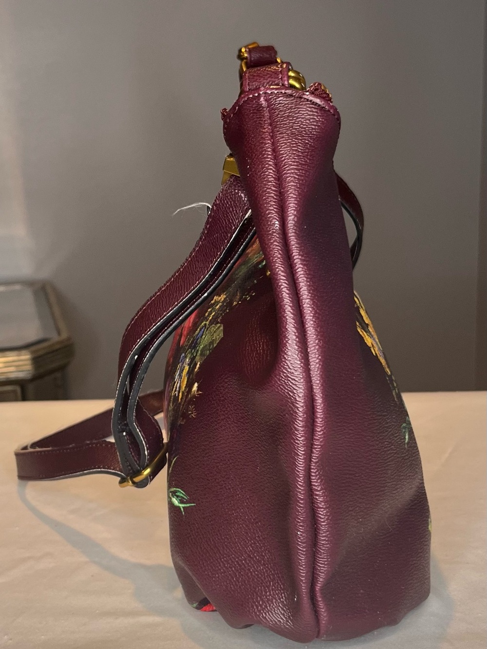 Elliott Lucca Burgundy Floral Leather Shoulder Bag - Picture 3 of 5